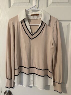 Belldini White Collar and Cream Sweater Blouse